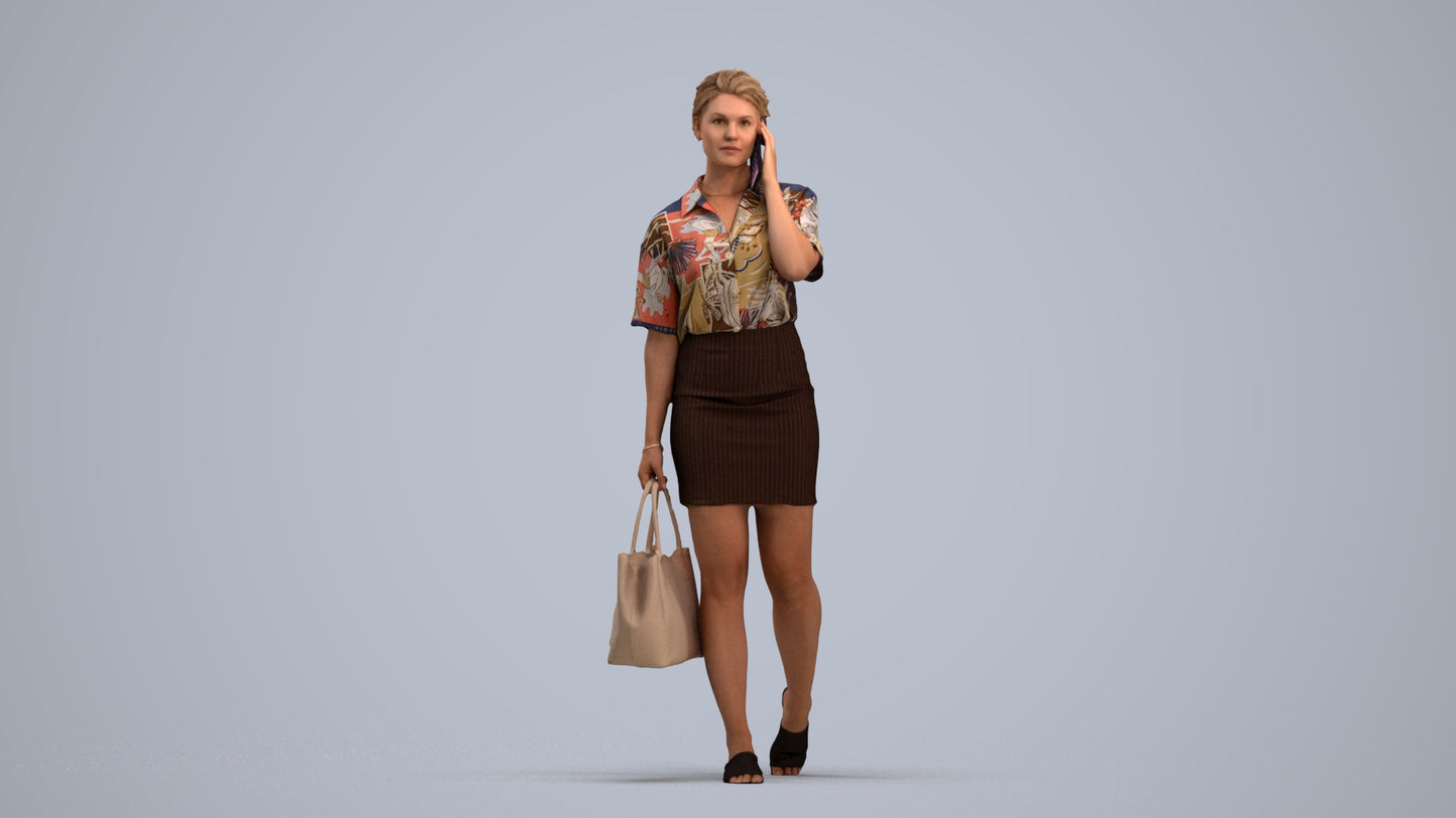 3D scanned woman shopping casual, photorealistic archviz people for Enscape and SketchUp, standing pose render