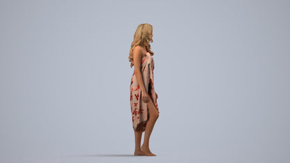 3D human model woman pool, photogrammetry scanned person for archviz, side view render