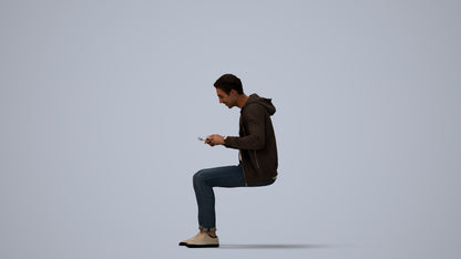 realistic 3D man casual sitting, scanned archviz people for Blender and 3ds Max, three-quarter view render