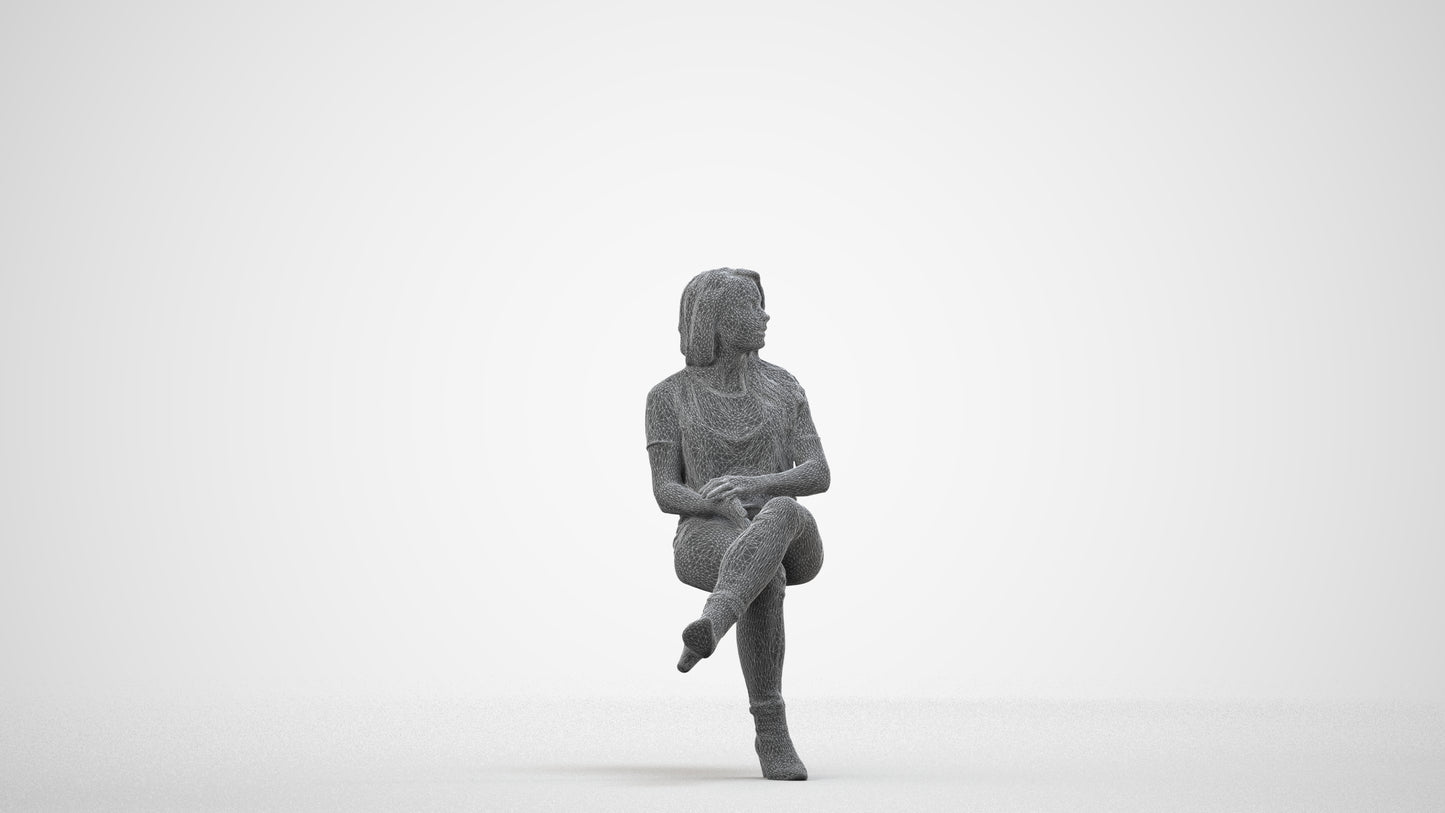 realistic 3D people woman casual sitting, render-ready for V-Ray and Corona, FBX OBJ, wireframe side view