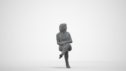 realistic 3D people woman casual sitting, render-ready for V-Ray and Corona, FBX OBJ, wireframe side view