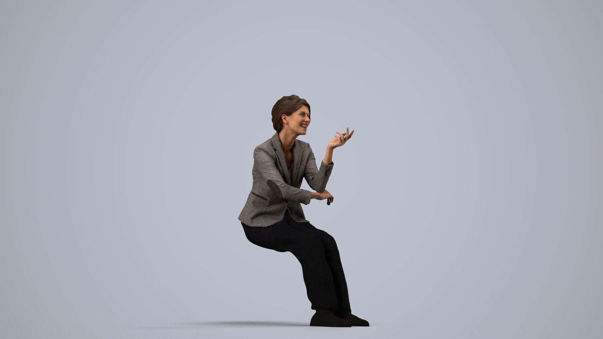 3D scanned woman business, photorealistic archviz people for Enscape and SketchUp, side view render