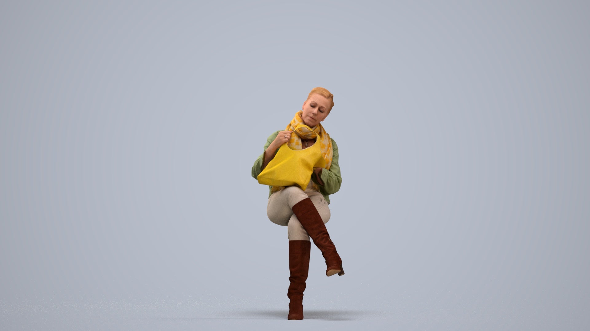realistic 3D human woman casual sitting, archviz people FBX OBJ for Blender, standing pose render