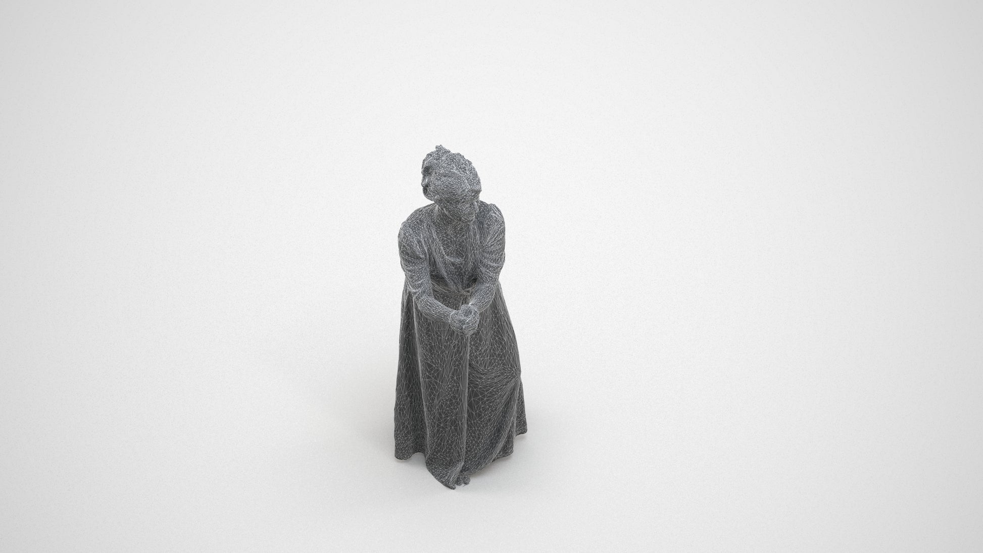 3D people model woman casual standing, scanned human for 3ds Max rendering, wireframe three-quarter view