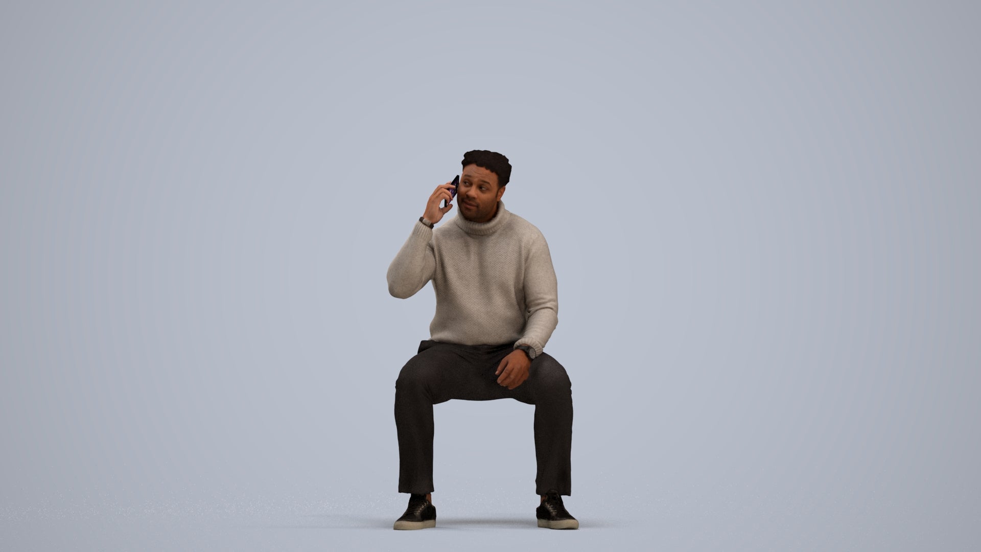 3D human model man casual sitting, photogrammetry scanned person for archviz, standing pose render