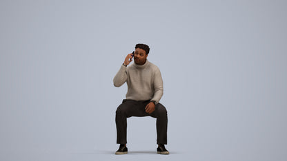 3D human model man casual sitting, photogrammetry scanned person for archviz, standing pose render