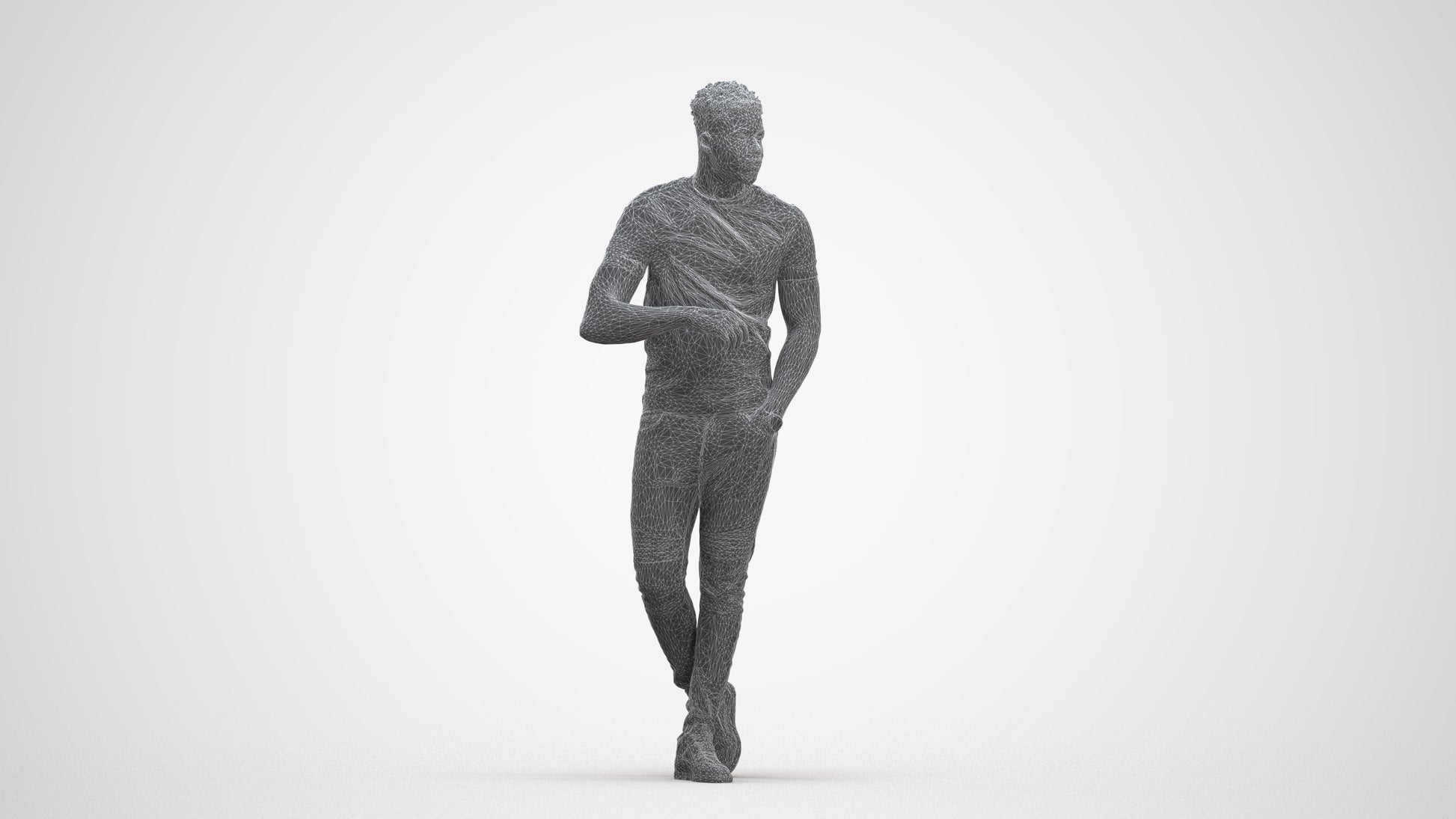 scanned 3D man casual standing, photogrammetry people for Enscape and V-Ray, three-quarter front view render