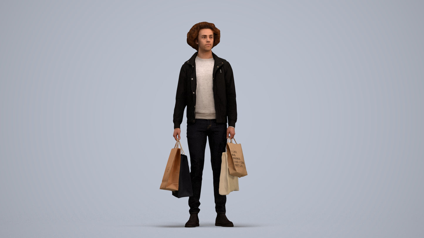 3D people model man formal, scanned human for 3ds Max rendering, standing pose render