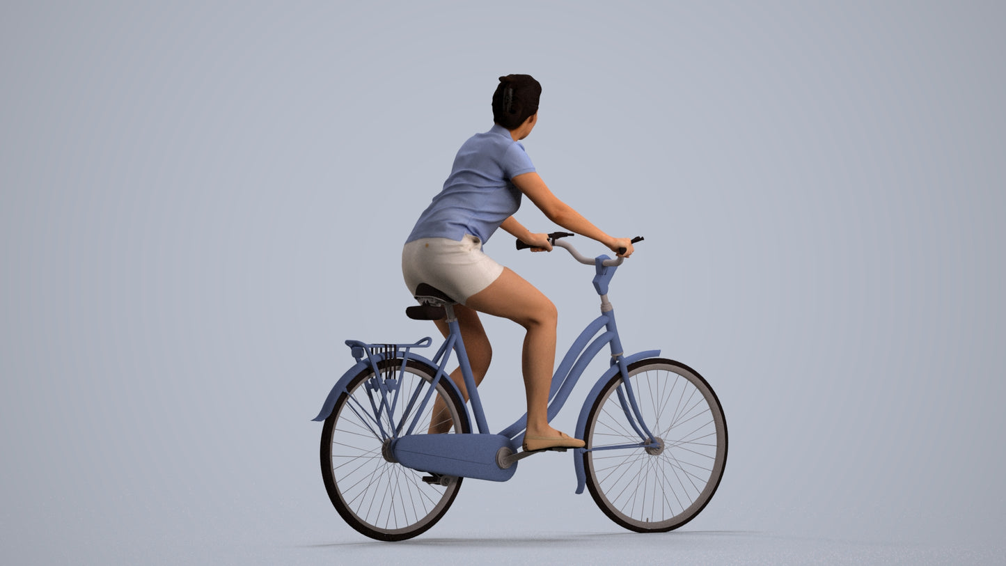 3D people model woman casual cycling, scanned human for 3ds Max rendering, front view render