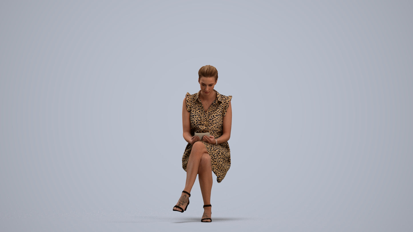 scanned 3D woman casual sitting, photogrammetry people for Enscape and V-Ray, standing pose render
