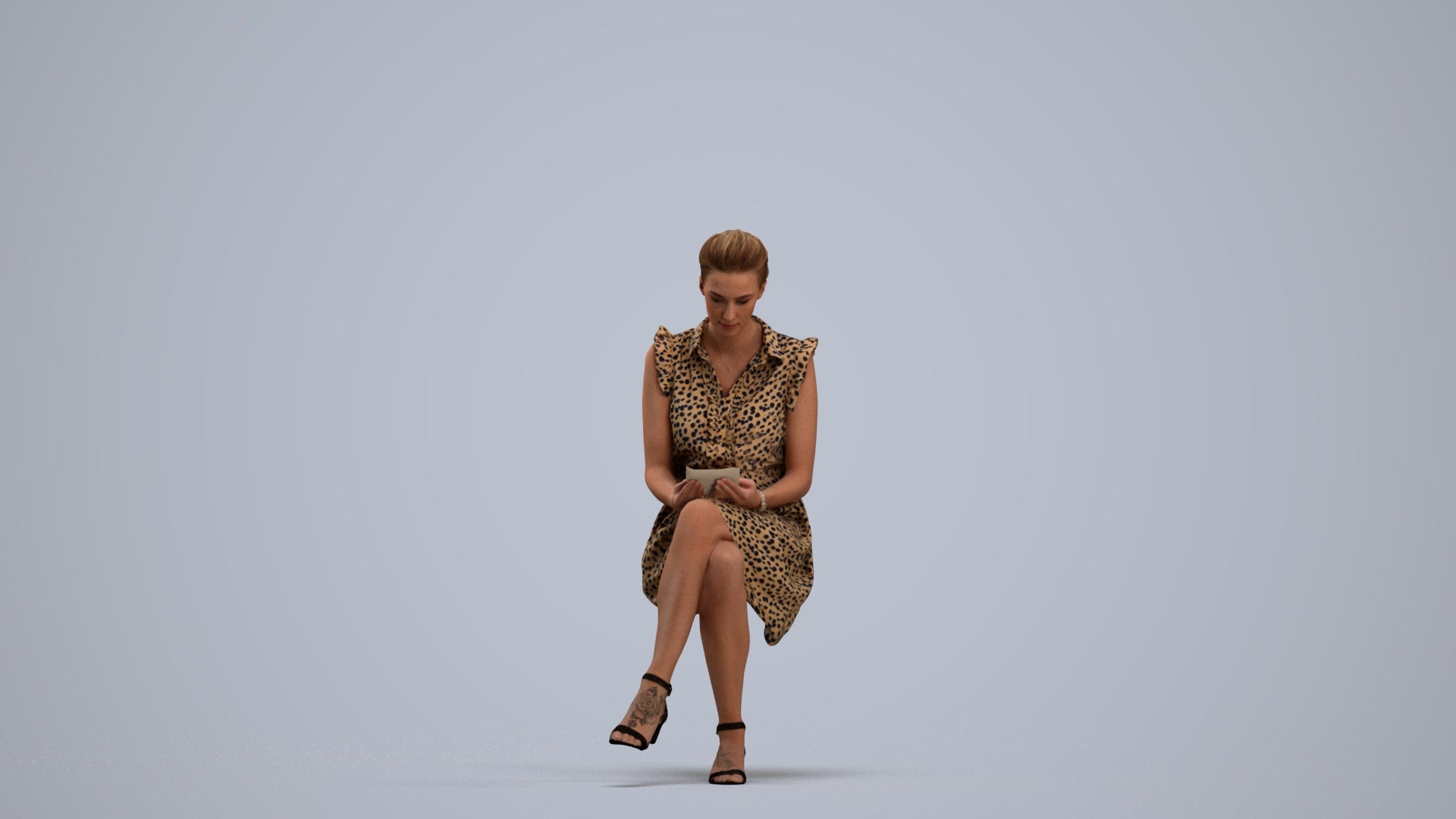 scanned 3D woman casual sitting, photogrammetry people for Enscape and V-Ray, standing pose render