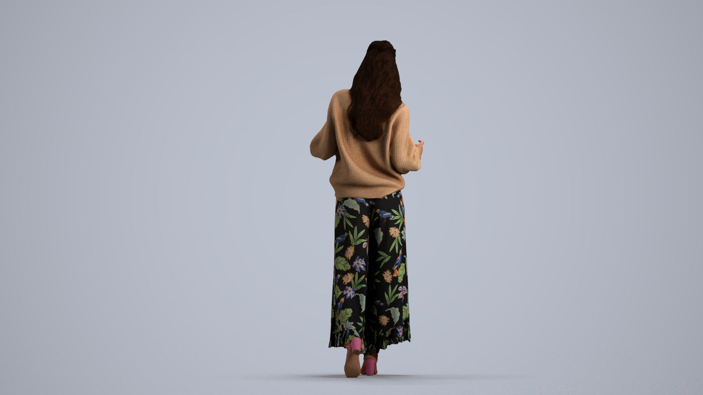 3D scanned woman standing casual, photorealistic archviz people for Enscape and SketchUp, front view render