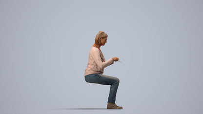 scanned 3D woman casual sitting, photogrammetry people for Enscape and V-Ray, side view render