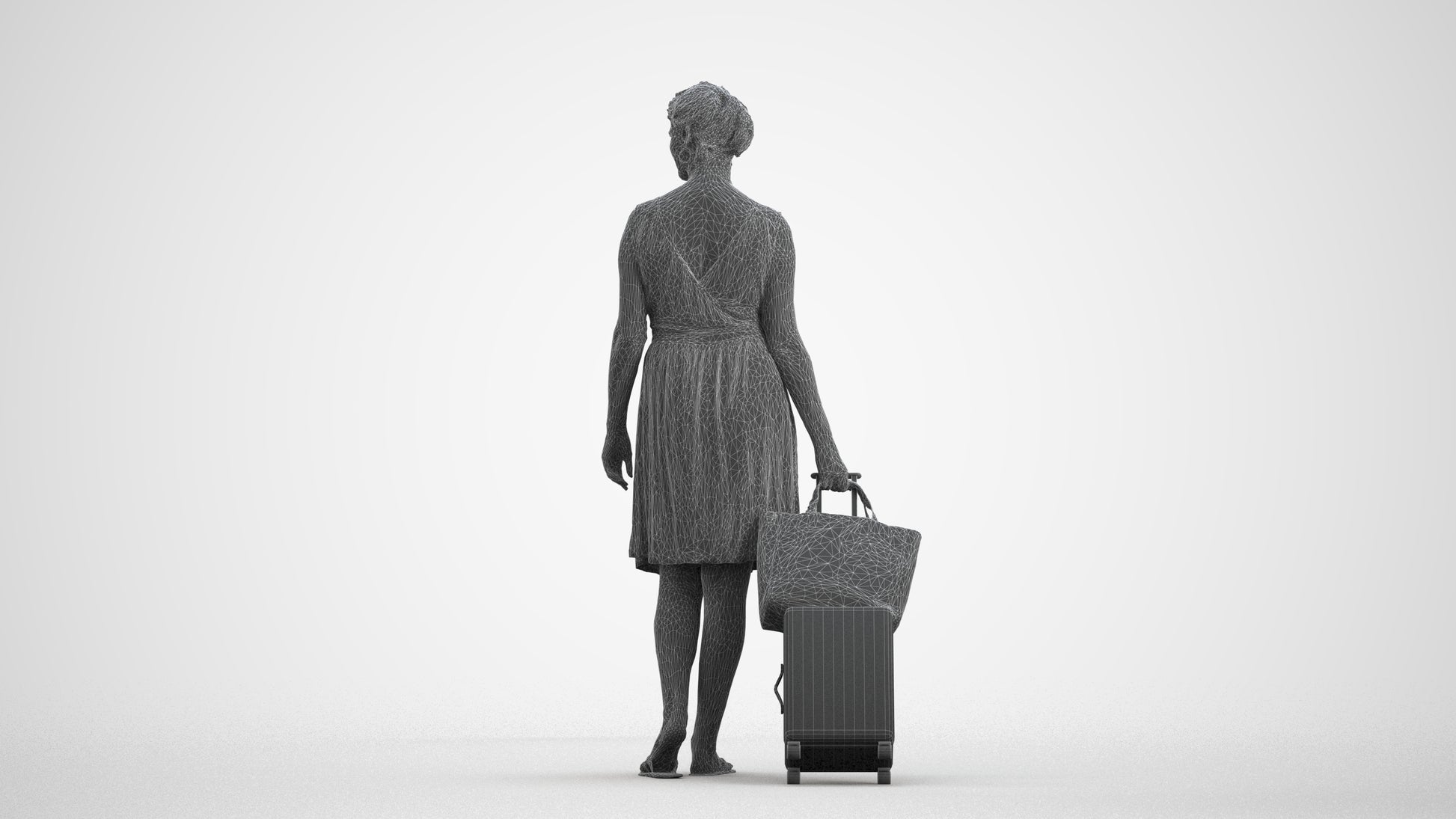 photogrammetry 3D woman casual walking, realistic human model archviz FBX, wireframe front view