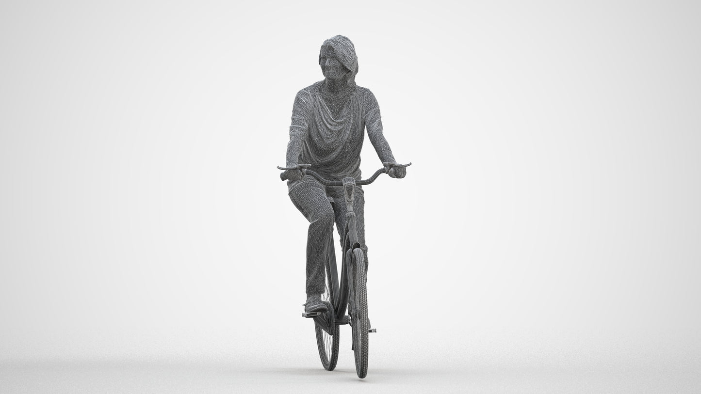 3D people model woman casual cycling, scanned human for 3ds Max rendering, three-quarter front view render