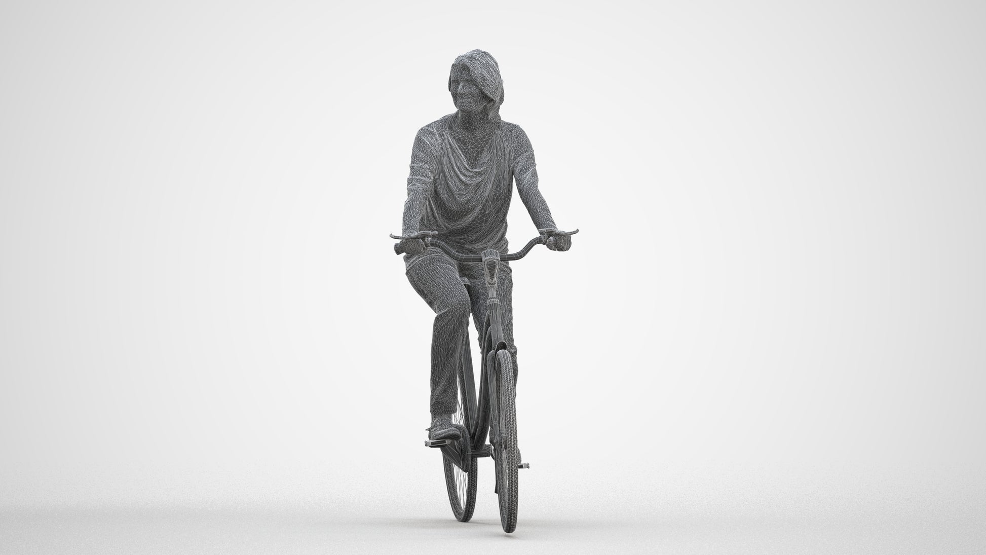 3D people model woman casual cycling, scanned human for 3ds Max rendering, three-quarter front view render