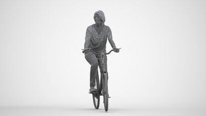 3D people model woman casual cycling, scanned human for 3ds Max rendering, three-quarter front view render