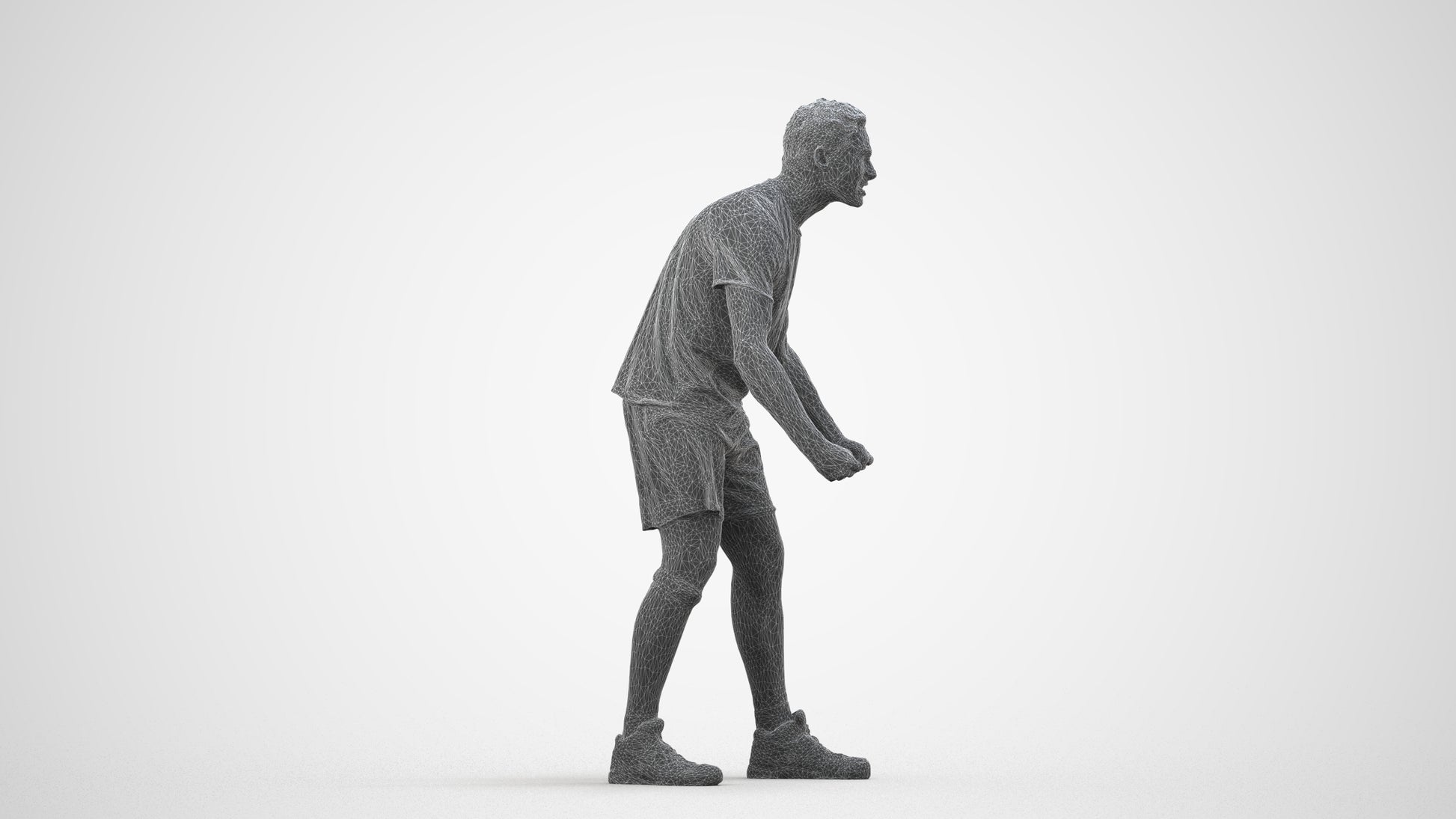 3D people model man sport, scanned human for 3ds Max rendering, wireframe side view