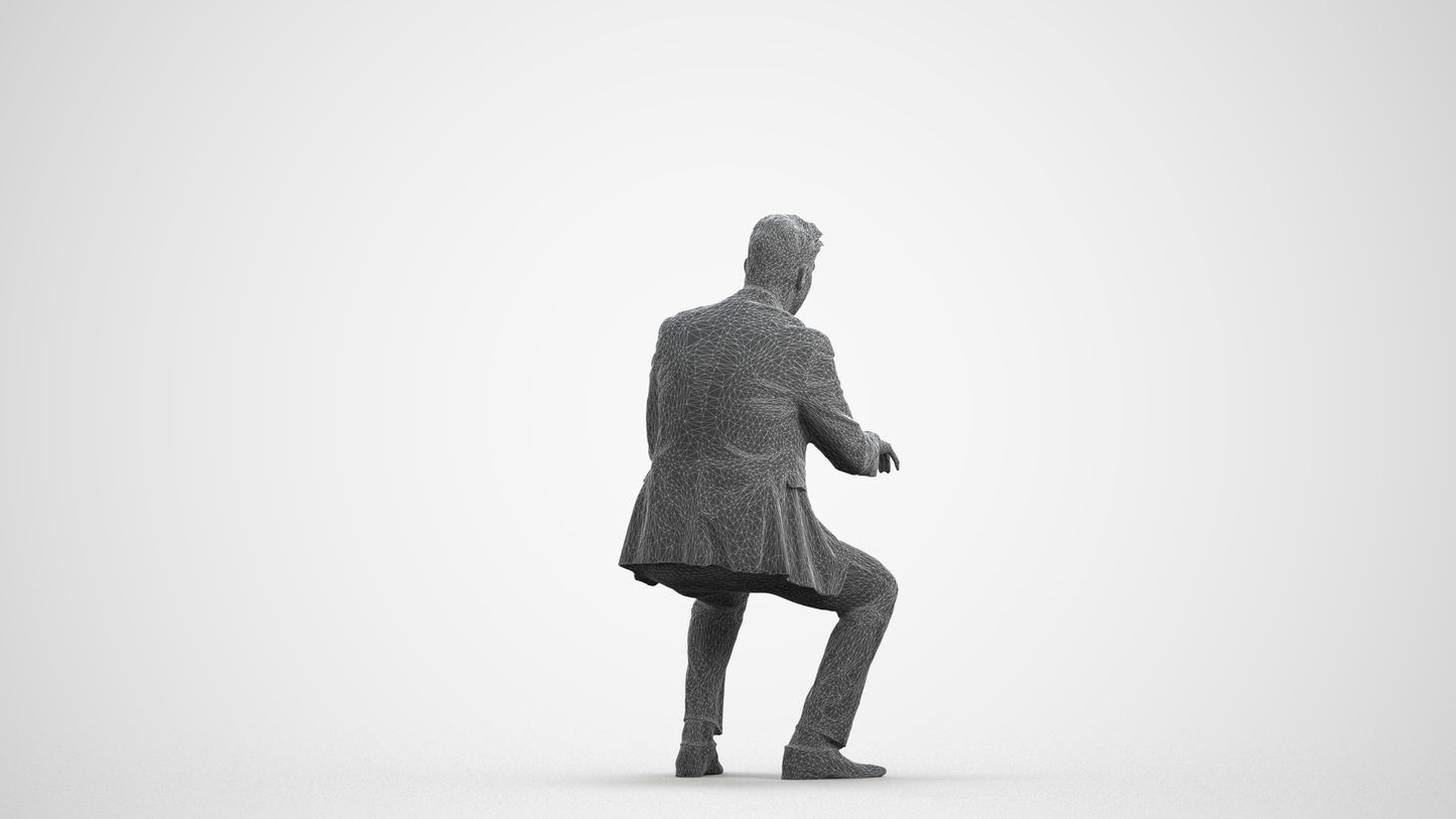 3D scanned man business, photorealistic archviz people for Enscape and SketchUp, wireframe front view