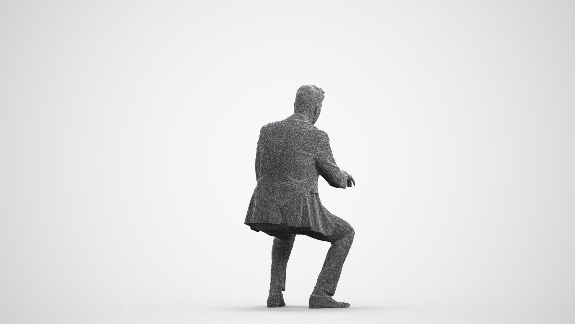 3D scanned man business, photorealistic archviz people for Enscape and SketchUp, wireframe front view