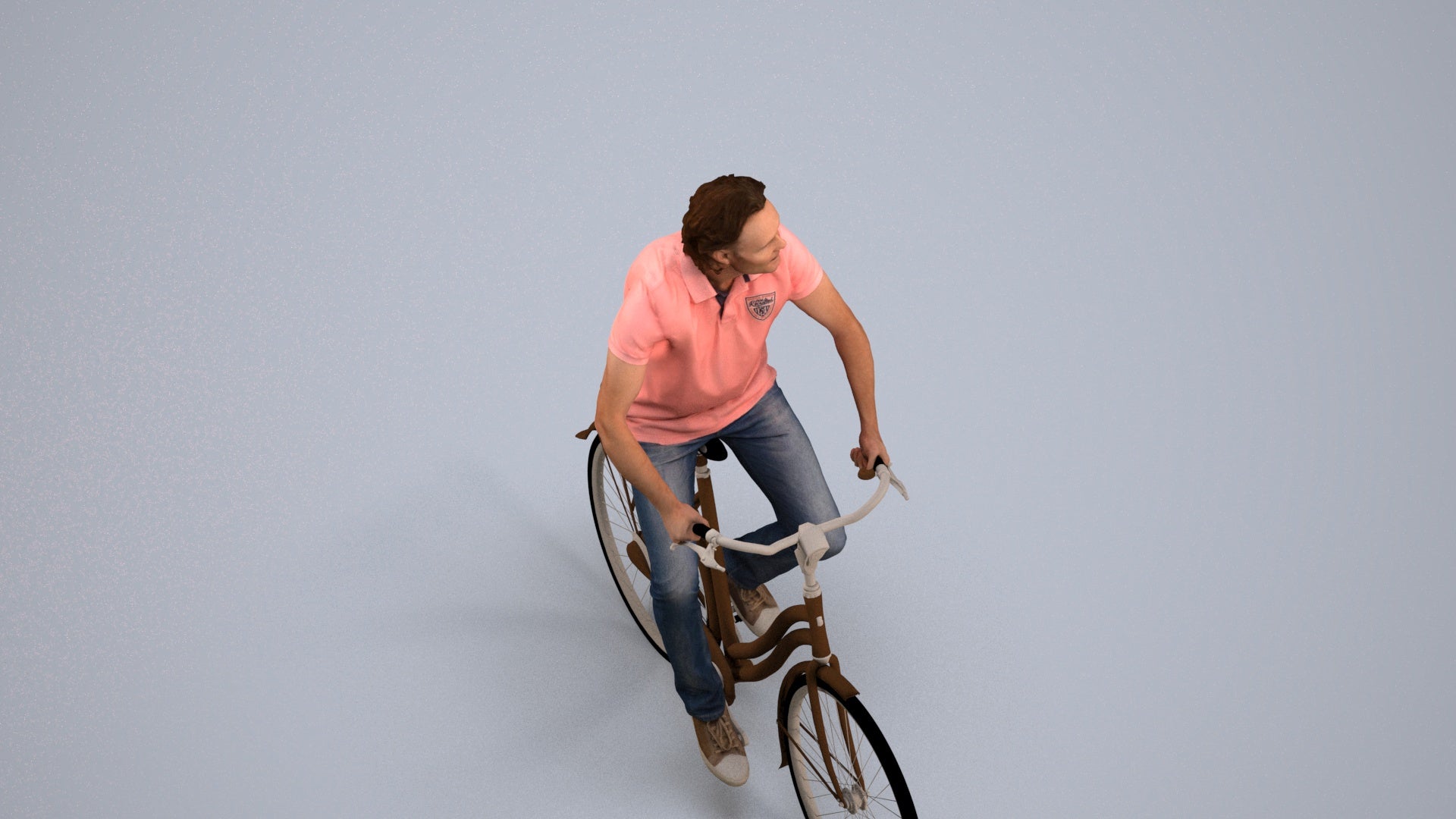 3D scanned man cycling casual, photorealistic archviz people for Enscape and SketchUp, back view render