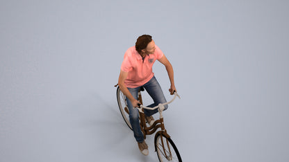 3D scanned man cycling casual, photorealistic archviz people for Enscape and SketchUp, back view render