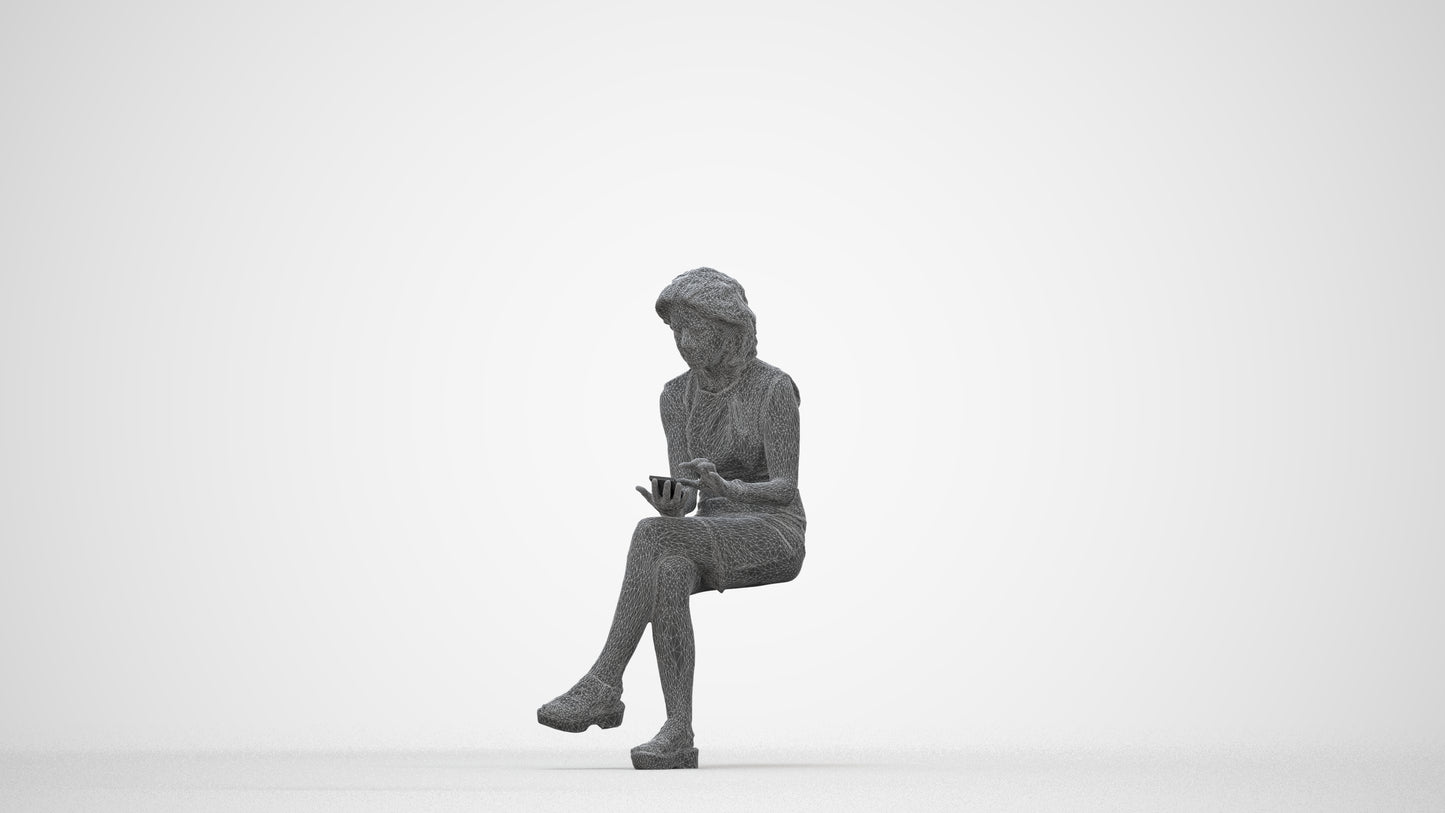 realistic 3D people woman business sitting, render-ready for V-Ray and Corona, FBX OBJ, wireframe back view