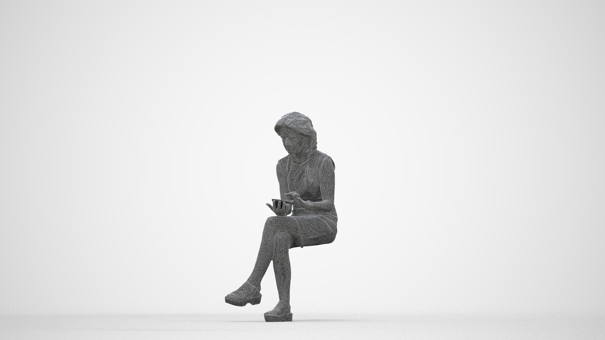 realistic 3D people woman business sitting, render-ready for V-Ray and Corona, FBX OBJ, wireframe back view