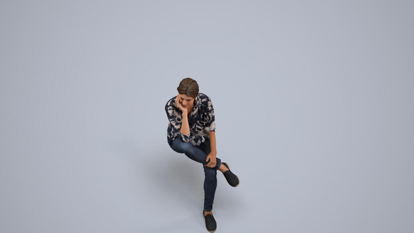 scanned 3D woman casual sitting, photogrammetry people for Enscape and V-Ray, back view render