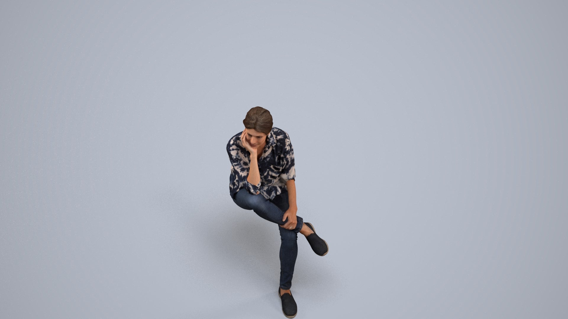 scanned 3D woman casual sitting, photogrammetry people for Enscape and V-Ray, back view render
