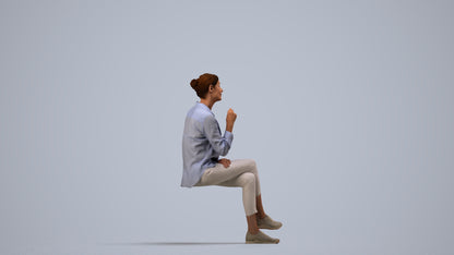 realistic 3D senior woman casual sitting, scanned archviz people for Blender and 3ds Max, side view render
