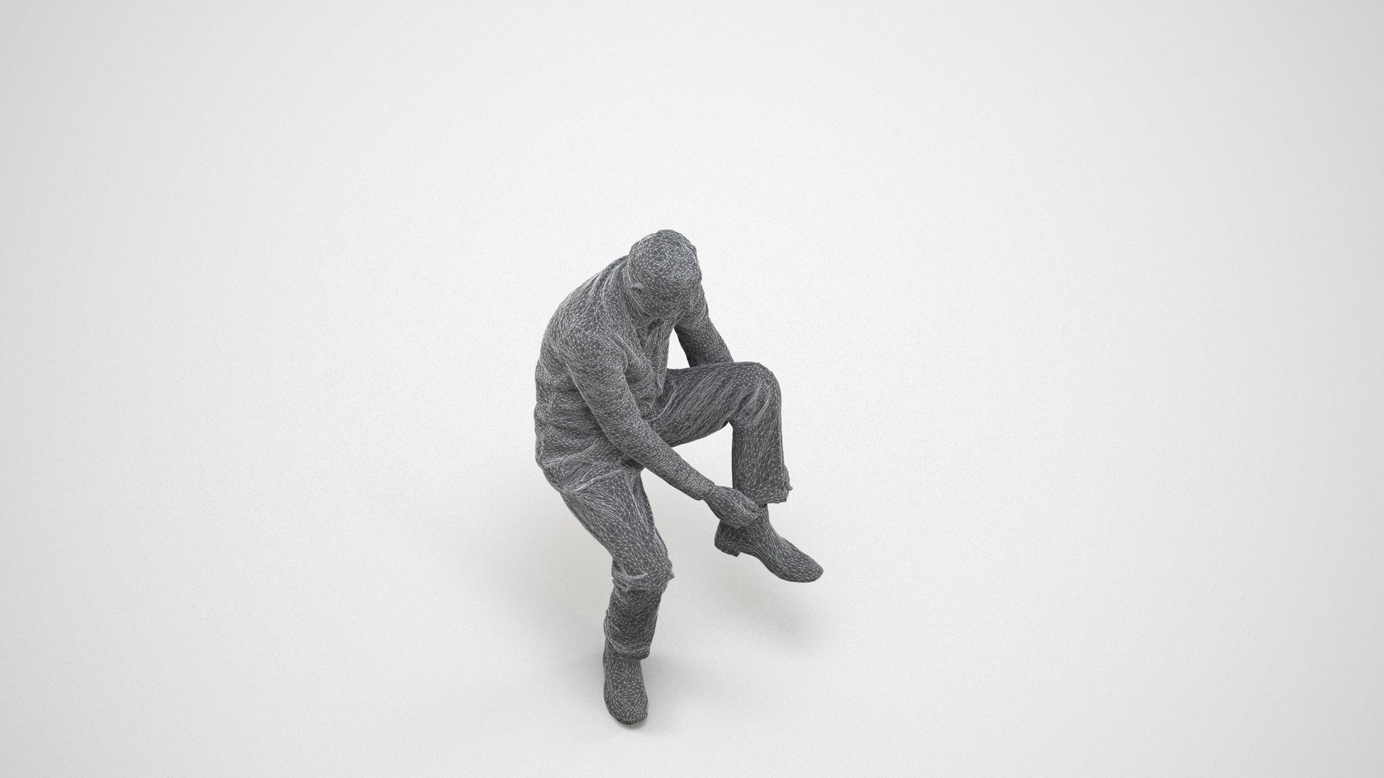 3D scanned woman sitting casual, photorealistic archviz people for Enscape and SketchUp, wireframe three-quarter view