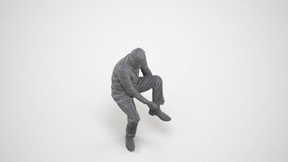3D scanned woman sitting casual, photorealistic archviz people for Enscape and SketchUp, wireframe three-quarter view