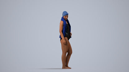 3D people model woman sport pool, scanned human for 3ds Max rendering, side view render