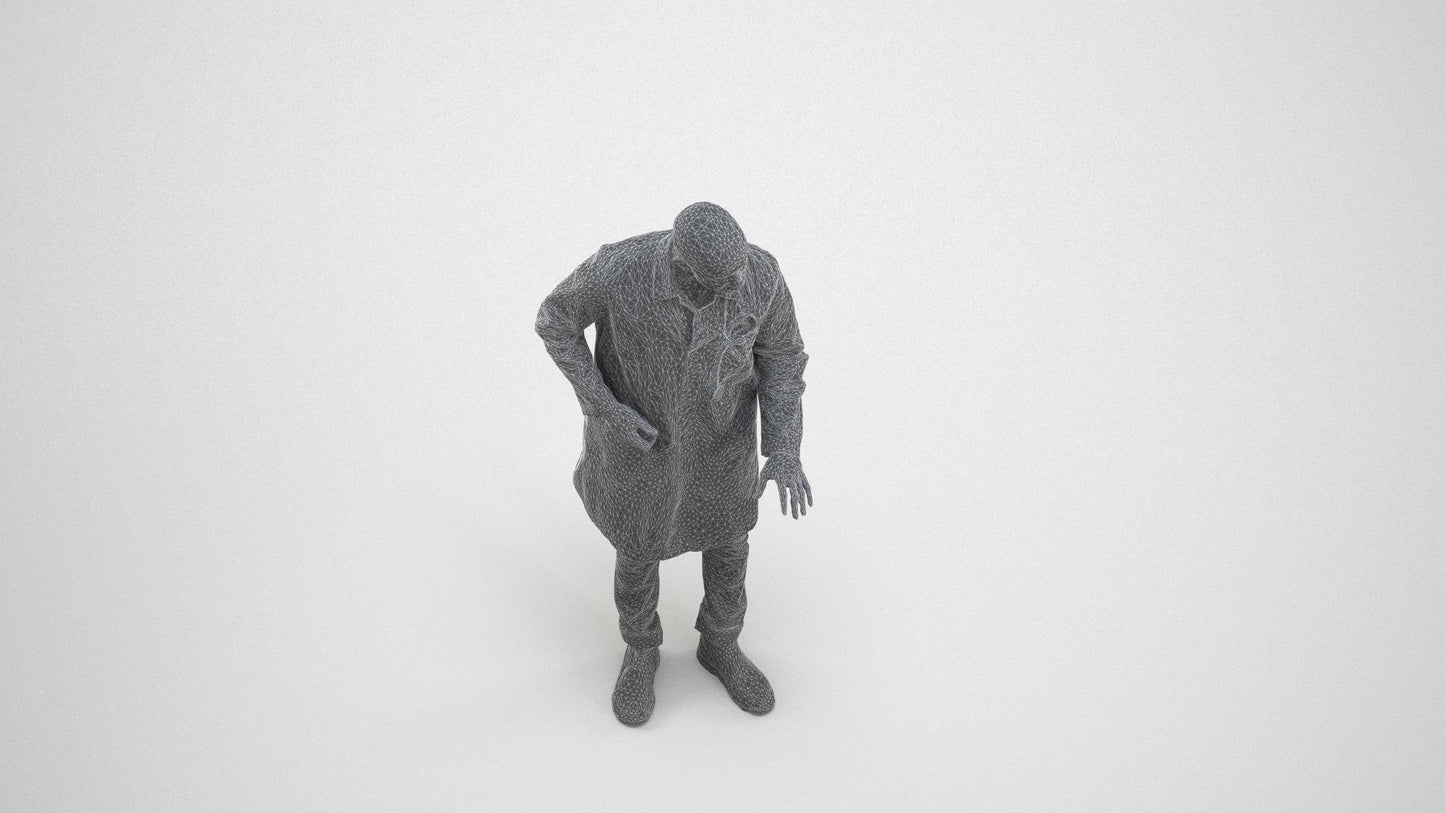 photogrammetry 3D man medical, realistic human model archviz FBX, wireframe three-quarter view