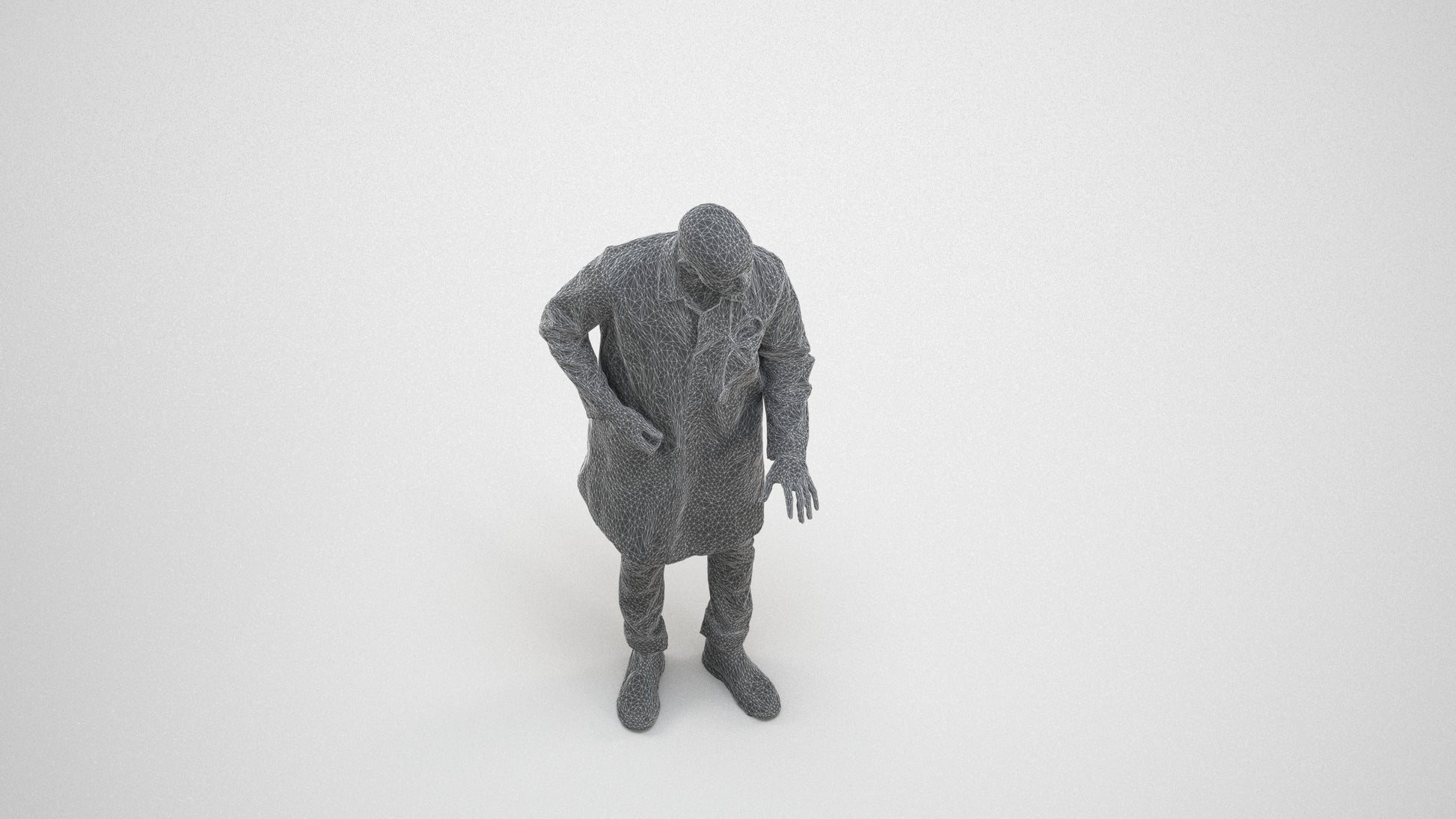 photogrammetry 3D man medical, realistic human model archviz FBX, wireframe three-quarter view