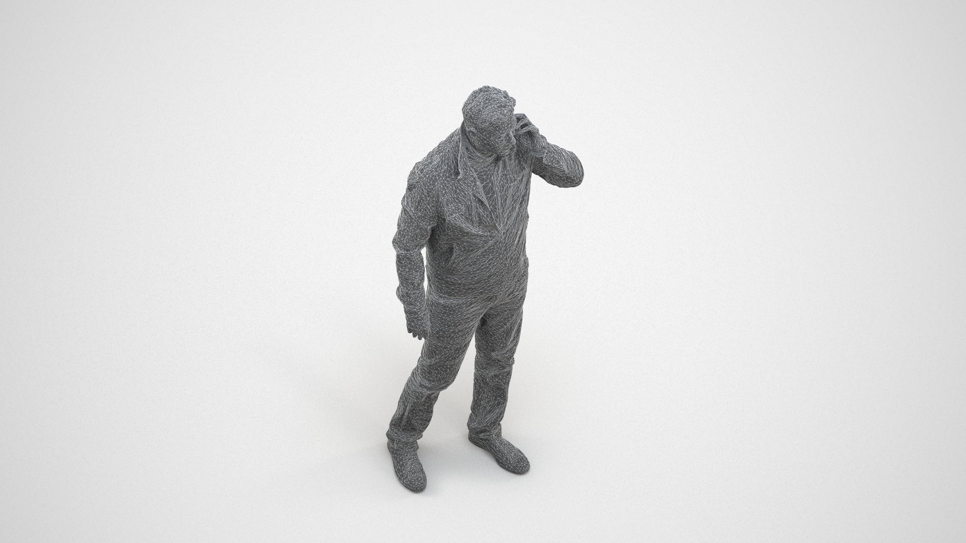realistic 3D people man casual standing, render-ready for V-Ray and Corona, FBX OBJ, wireframe three-quarter view