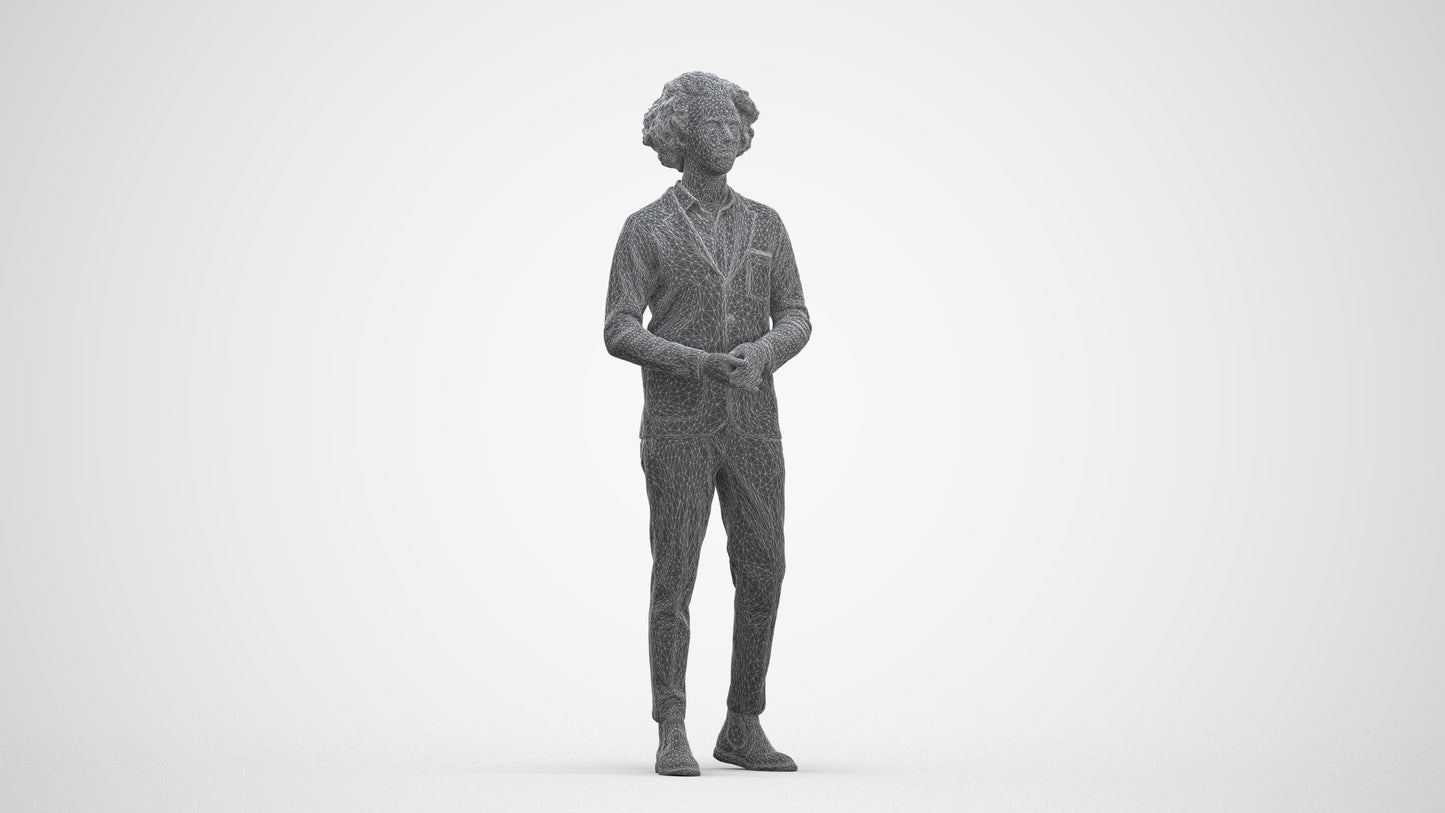 photogrammetry 3D man casual standing, realistic human model archviz FBX, three-quarter front view render