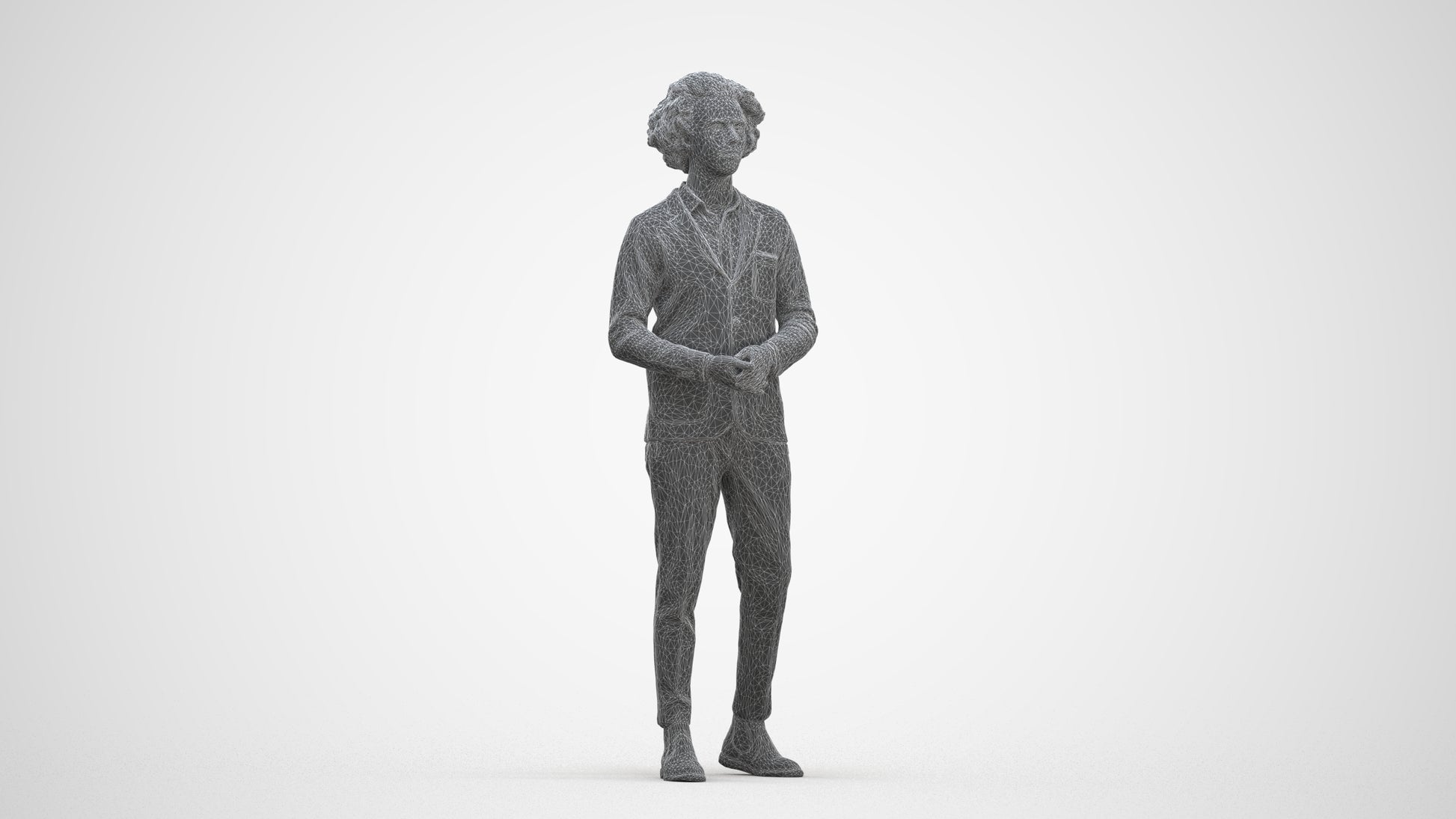 photogrammetry 3D man casual standing, realistic human model archviz FBX, three-quarter front view render