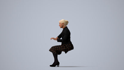 scanned 3D senior woman formal sitting, photogrammetry people for Enscape and V-Ray, three-quarter view render