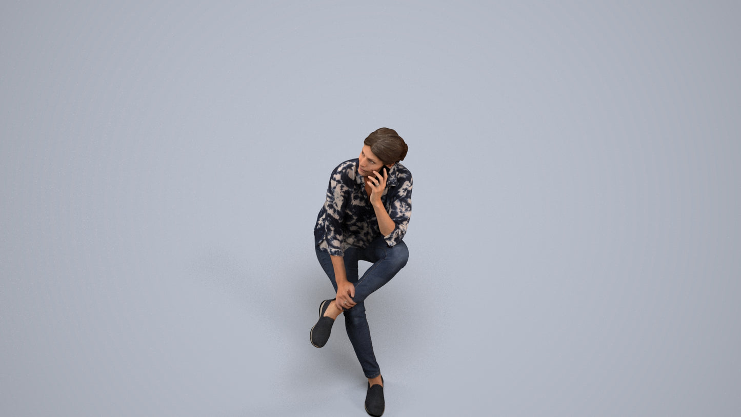 scanned 3D woman casual sitting, photogrammetry people for Enscape and V-Ray, back view render