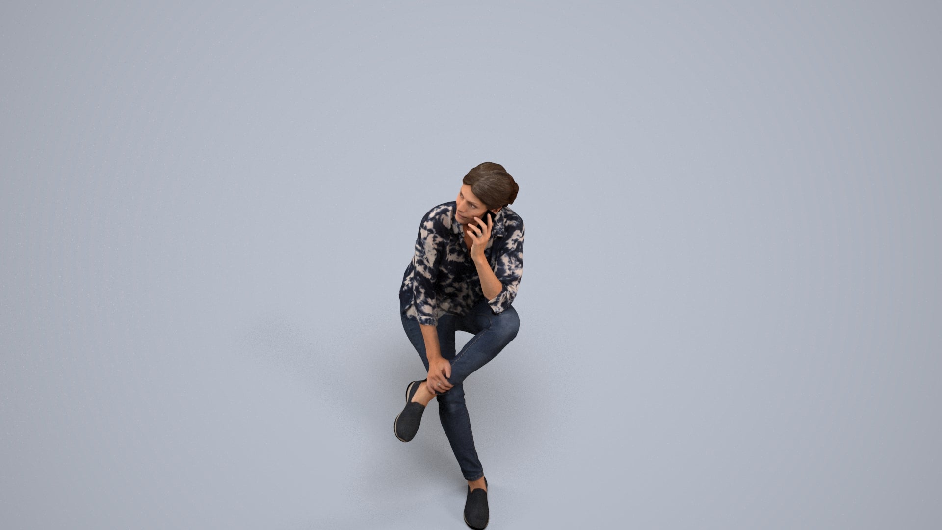 scanned 3D woman casual sitting, photogrammetry people for Enscape and V-Ray, back view render