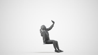 3D people model woman casual sitting, scanned human for 3ds Max rendering, wireframe side view