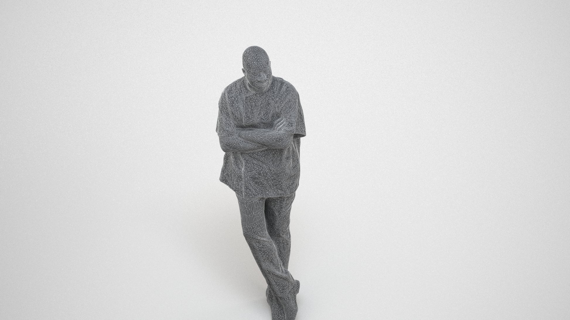 3D scanned man hospitality, photorealistic archviz people for Enscape and SketchUp, wireframe three-quarter view