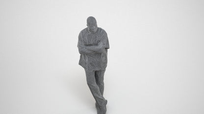 3D scanned man hospitality, photorealistic archviz people for Enscape and SketchUp, wireframe three-quarter view