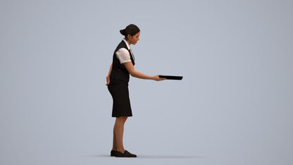 photogrammetry 3D woman hospitality, realistic human model archviz FBX, standing pose render