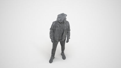 3D human model man casual standing, photogrammetry scanned person for archviz, wireframe three-quarter view