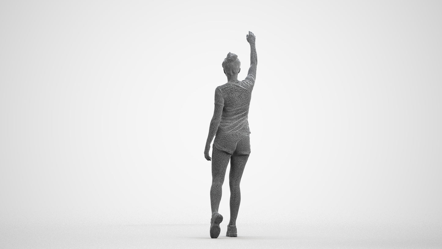 3D human model woman sport, photogrammetry scanned person for archviz, wireframe front view