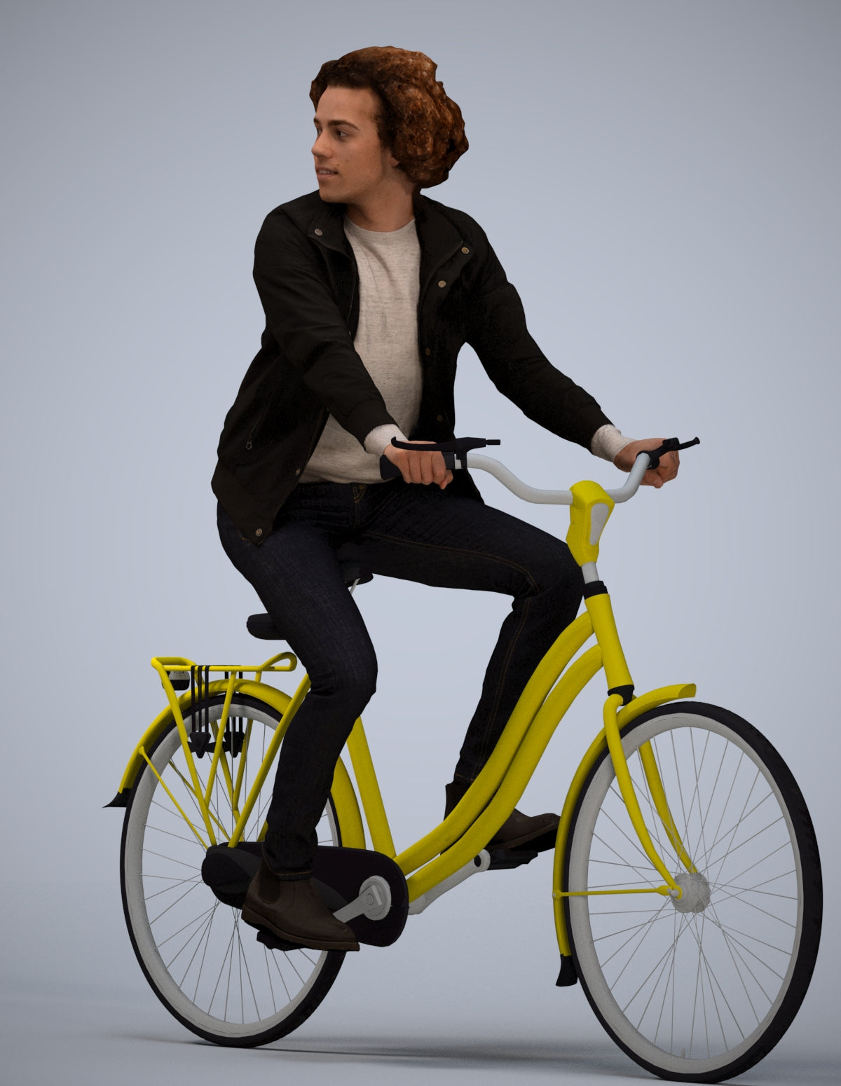 scanned 3D man casual cycling, photogrammetry people for Enscape and V-Ray