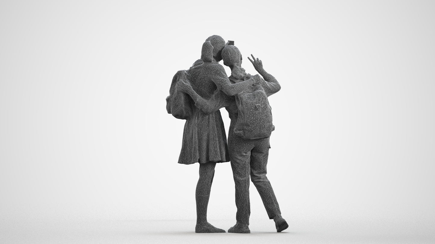 scanned 3D girl kids, photogrammetry people for Enscape and V-Ray, wireframe front view